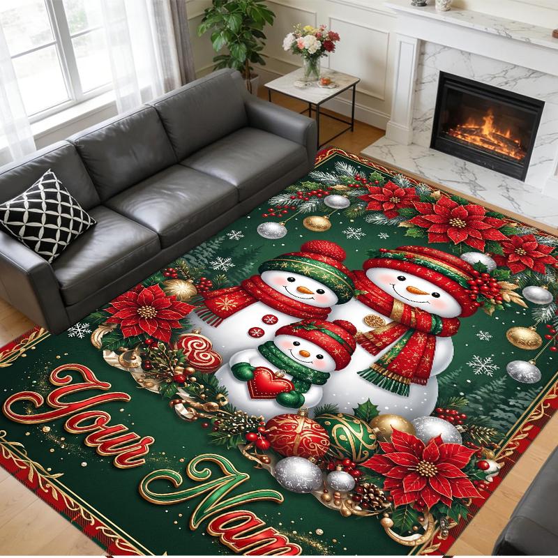 Christmas Custom Name Printed Square Area Rug Soft Non Slip Floor Carpet For Bedroom Holiday Gift