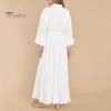 Осень-весна женское платье трапециевидной формы с отложным воротником, большие качели, плиссированные длинные рукава, однотонное однобортное свободное лоскутное платье макси