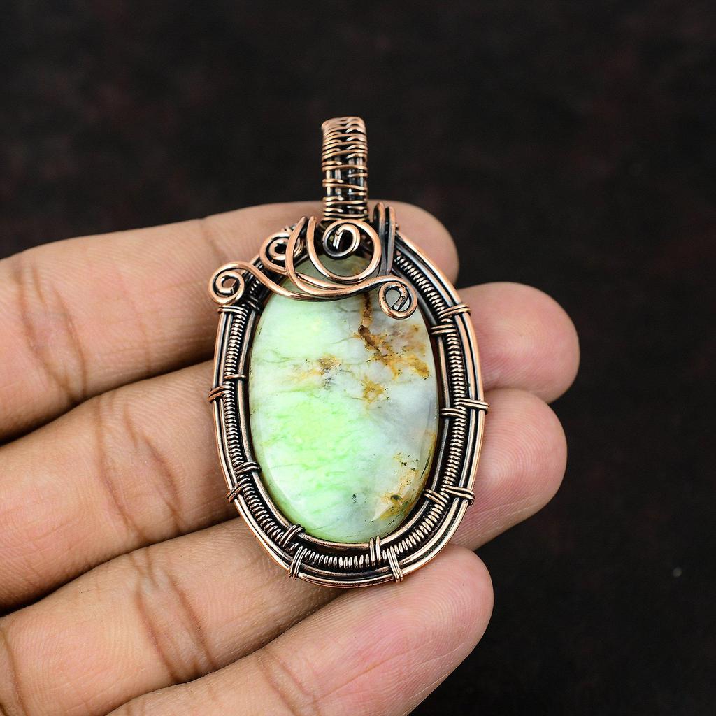 Lemon Chrysoprase Pendant Copper Wire Wrapped Pendant Lemon Chrysoprase Jewelry Gemstone Jewelry Gift For Her Gift For Mom Designer Pendant