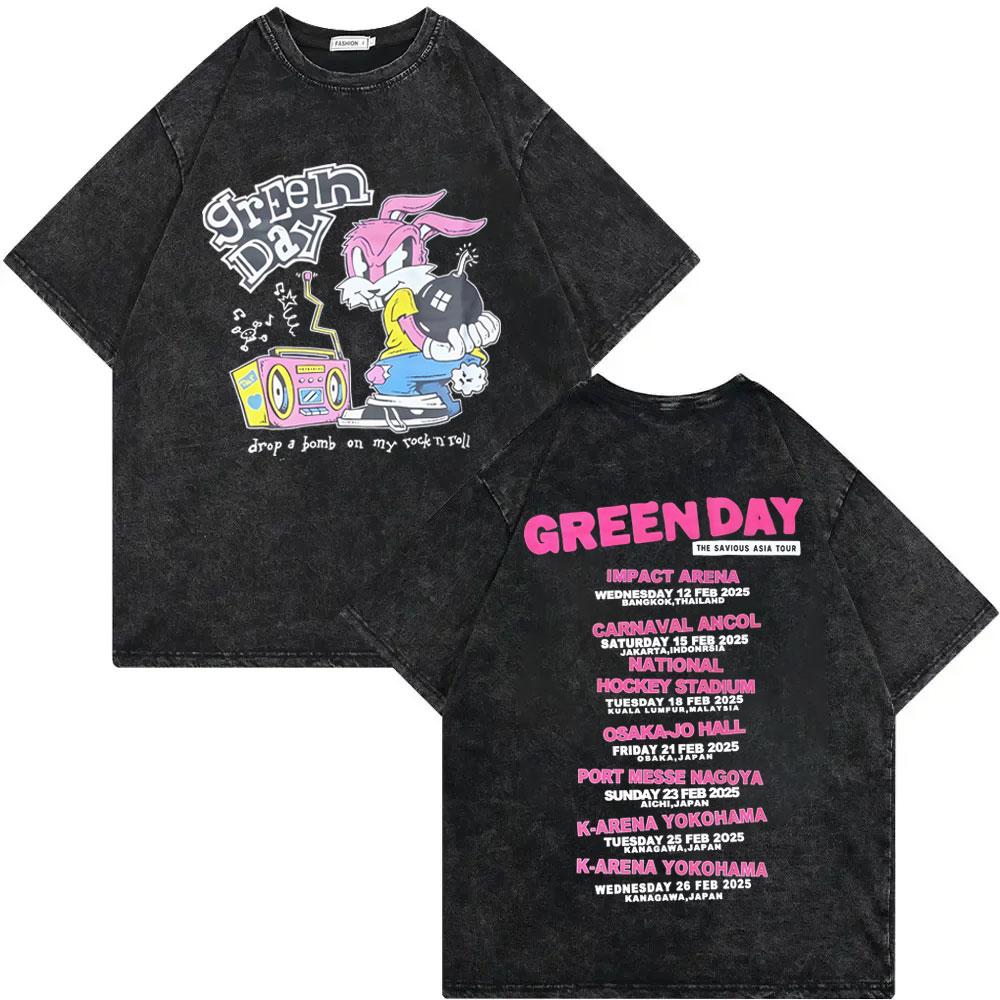 Винтажная футболка с мерчем тура Green Day, выстиранная, мужская, женская одежда, рок, хип-хоп футболка, летняя повседневная мода, свободные футболки