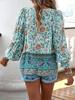 Bohemian Rayon Print Lace-up Long Sleeve Top for Women - 2025 Spring/Summer Collection
