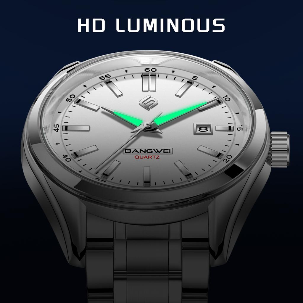 BANGWEI TOP Men's Watch Waterproof Stainless Steel quartz Simple Luminous Fashion luxury mens wristwatch relogios masculino