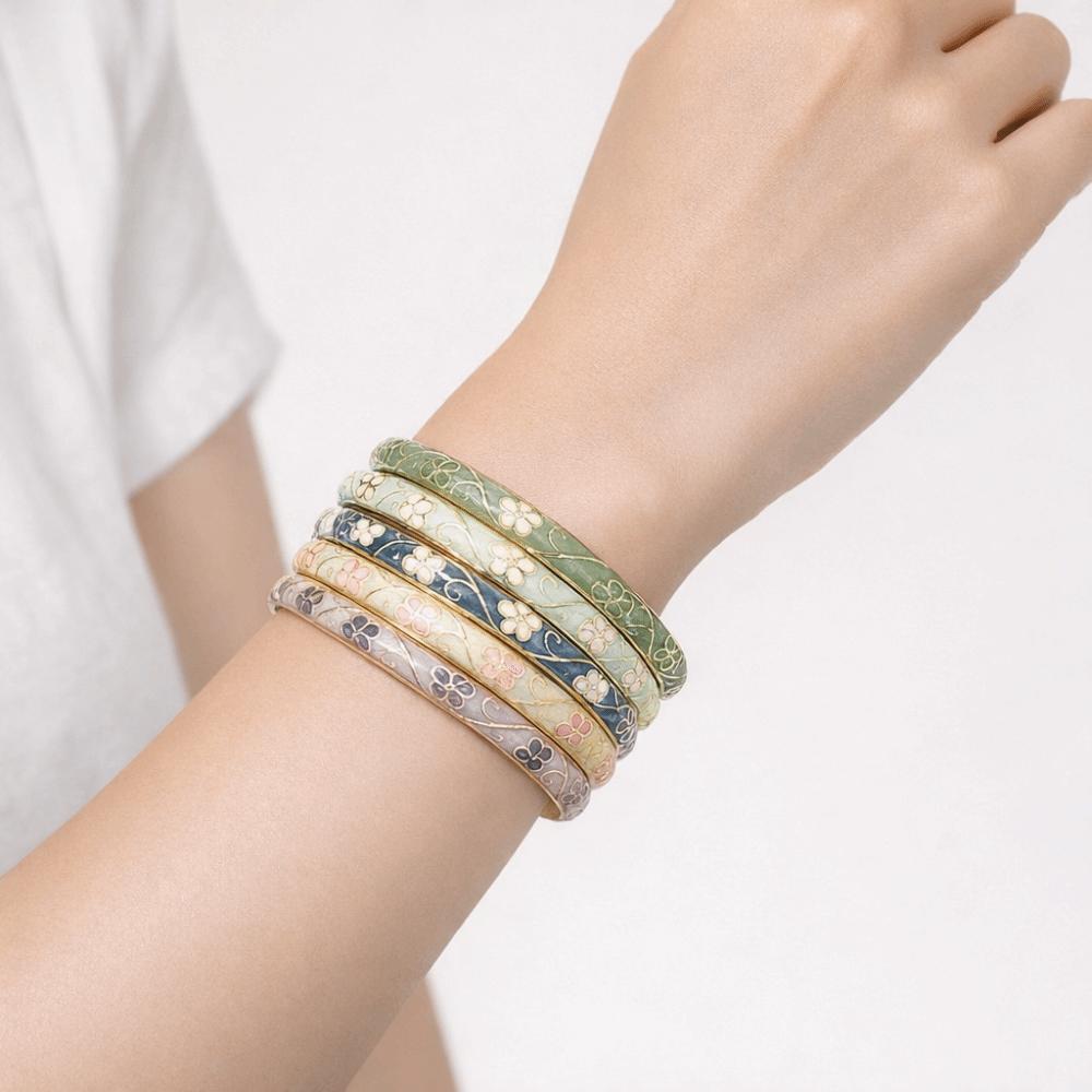 Colorful Flower Bangle Traditional Women's Hand Bracelet Vintage Vintage Cloisonne Bangle Girls