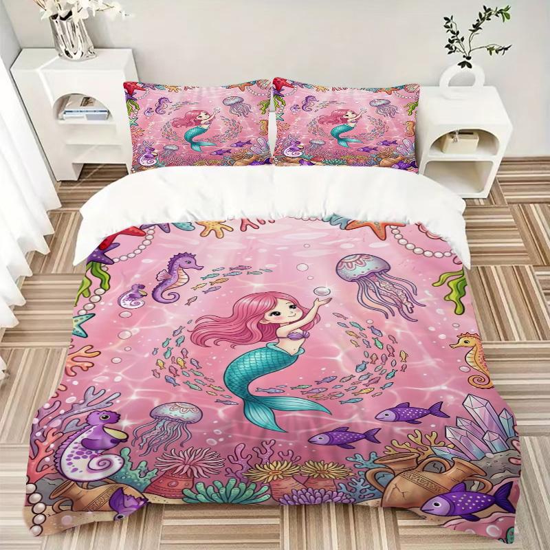 Mermaid Underwater Fantasy Print 3Pcs Bedding Setduvet Cover With 2 Bedropillowcase Home Birthday Gift