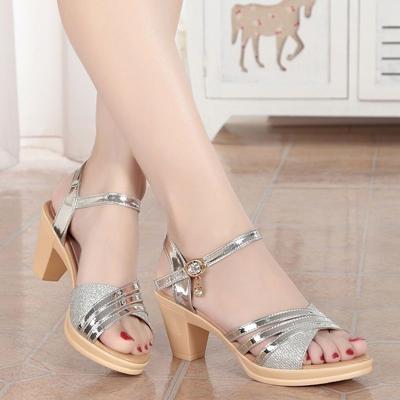 Сандалии женские, однотонные, с пряжкой и ремешком, летняя мода, в сказочном стиле, на высоком каблуке, на среднем каблуке