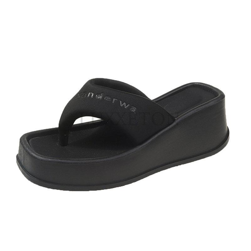 Женские летние шлепанцы на толстой танкетке с клипсой на носок, женские нескользящие пляжные тапочки на высоком каблуке