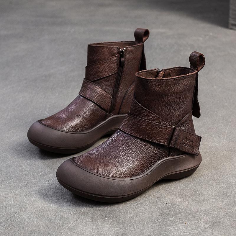 Johnature Короткие ботинки из натуральной кожи в стиле ретро с круглым носком и мягкой подошвой. Универсальная женская обувь