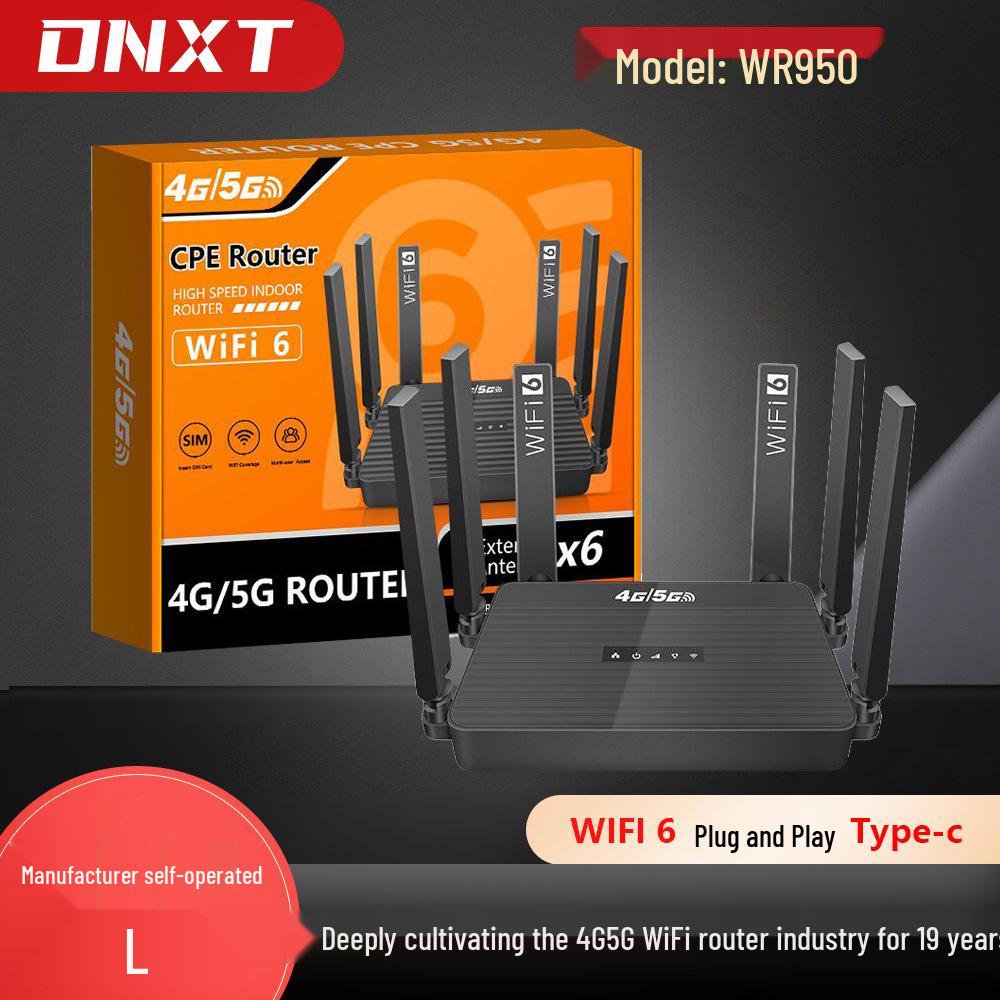 4G WiFi6 Wireless Router with Optional Battery, Foldable Antenna, 4 Network Ports, and Card Slot for Russia and Americas