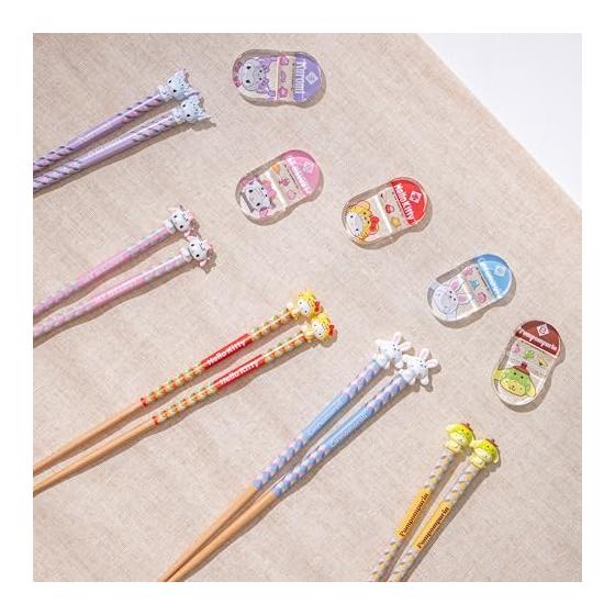 Skater Chopsticks and Chopstick Rest Set, Wooden Chopsticks 21cm, Sanrio Kuromi Child AND45AH-A