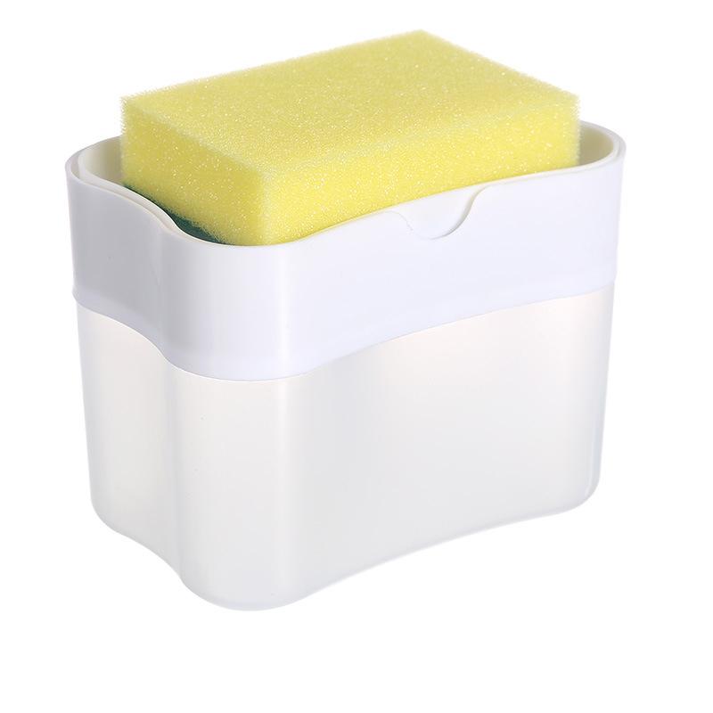 JOYBLISS Press Soap Dispenser Box Scrubbing Liquid Container Kitchen Bathroom Automatic Detergent Foam Delivery Box with Sponge Holder