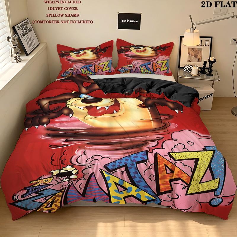 Tazmanian Devil Pattern Bedding Quilt Set Quilt Cover Pillowcase Home Birthday Gift(1 * duvet cover + 2 * pillowcase, without core)