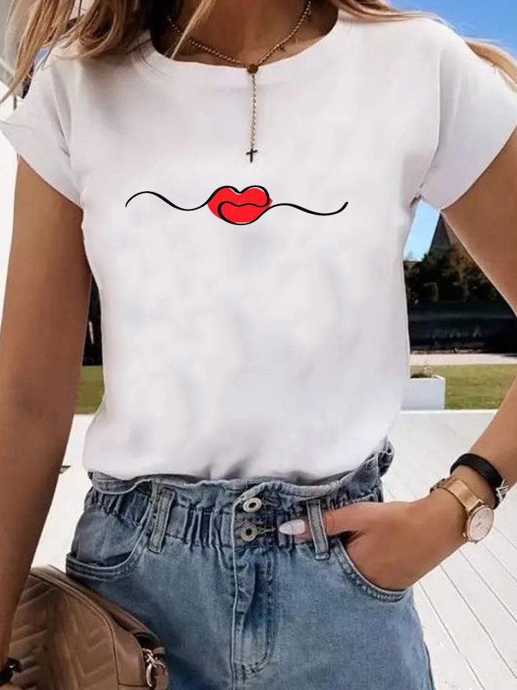 (Asian Size) Graphic Tee T Clothing Love Letter Style Cute 90s Casual Fashion Print Female Casual Women's Top Lady Short Sleeve T-shirt