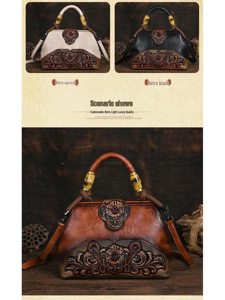 Retro Women's Embossed Crossbody Bag - European and American Style, Spliced Design, Handmade Color Rubbing Handbag