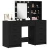 Makeup Table with Mirror Lighting 3 pcs Black Particleboard