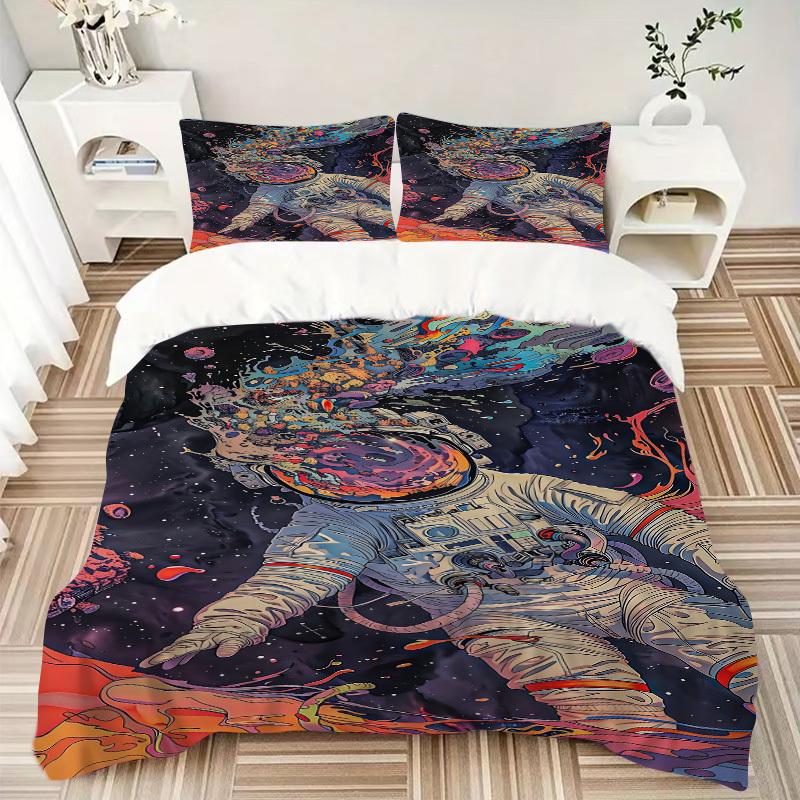 3pcs bedding set Astronaut Galaxy Includes 1 Comforter + 2 Pillowcases, Without Pillow Inserts, Soft Comfortable, Lightweight Breathable, Pr