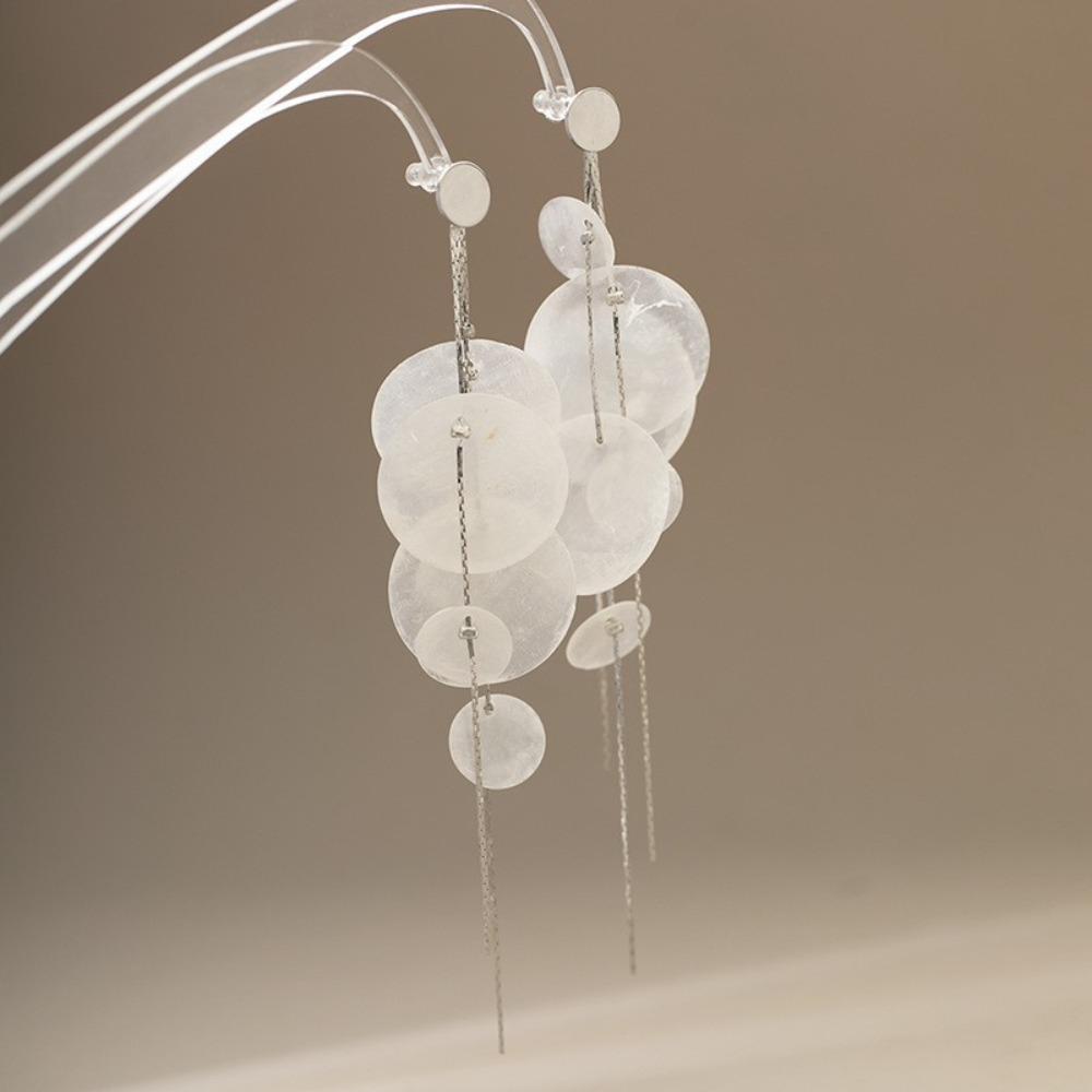 1pair Metal Shell Tassel Earrings Round Shell Fringed Drop Earrings Acrylic Disc Earrings  Women