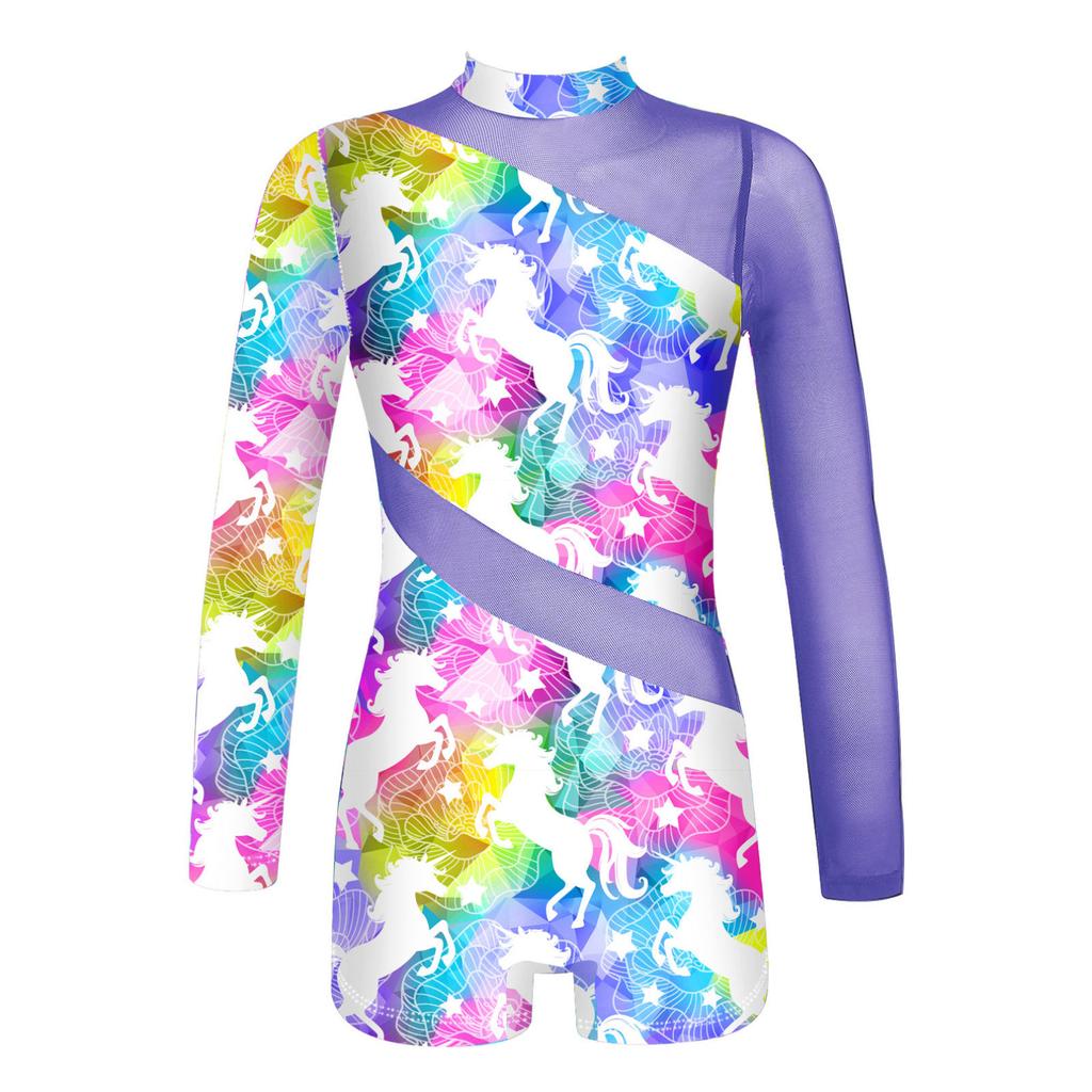 Детский гимнастический купальник с длинными рукавами для девочек, балетный танец, короткий комбинезон для танцев