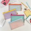 Simple Transparent Zipper Pencil Case Mesh Cosmetic Storage Bag Clear Stationery Bag Nylon Makeup Pouch Portable Travel Handbag
