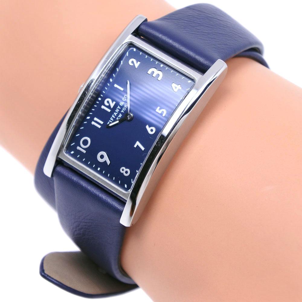 TIFFANY&Co. East West Mini Watches 36668694 Синий Синий циферблат Нержавеющая сталь/кожа Кварцевый Аналоговый дисплей Женские Б/у