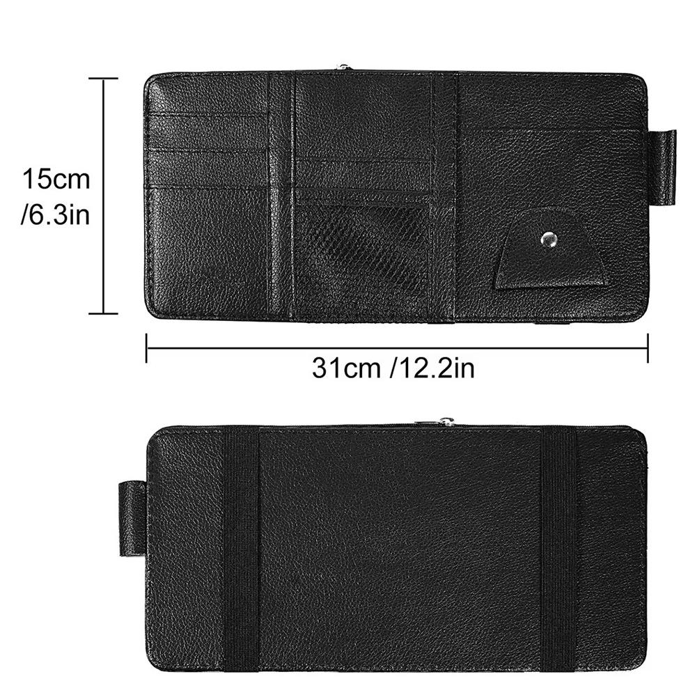 Car Sun Visor Clip Organizer Auto Interior Accessories Storage Pocket Pouch PU Leather Cards Receipts Pouch Black/Grey/Beige
