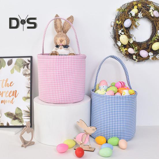 Пасхальное ведерко в клетку для детей, сумка для хранения в детской, подарочная корзина для новорожденных с ручкой для вечеринок по поиску пасхальных яиц