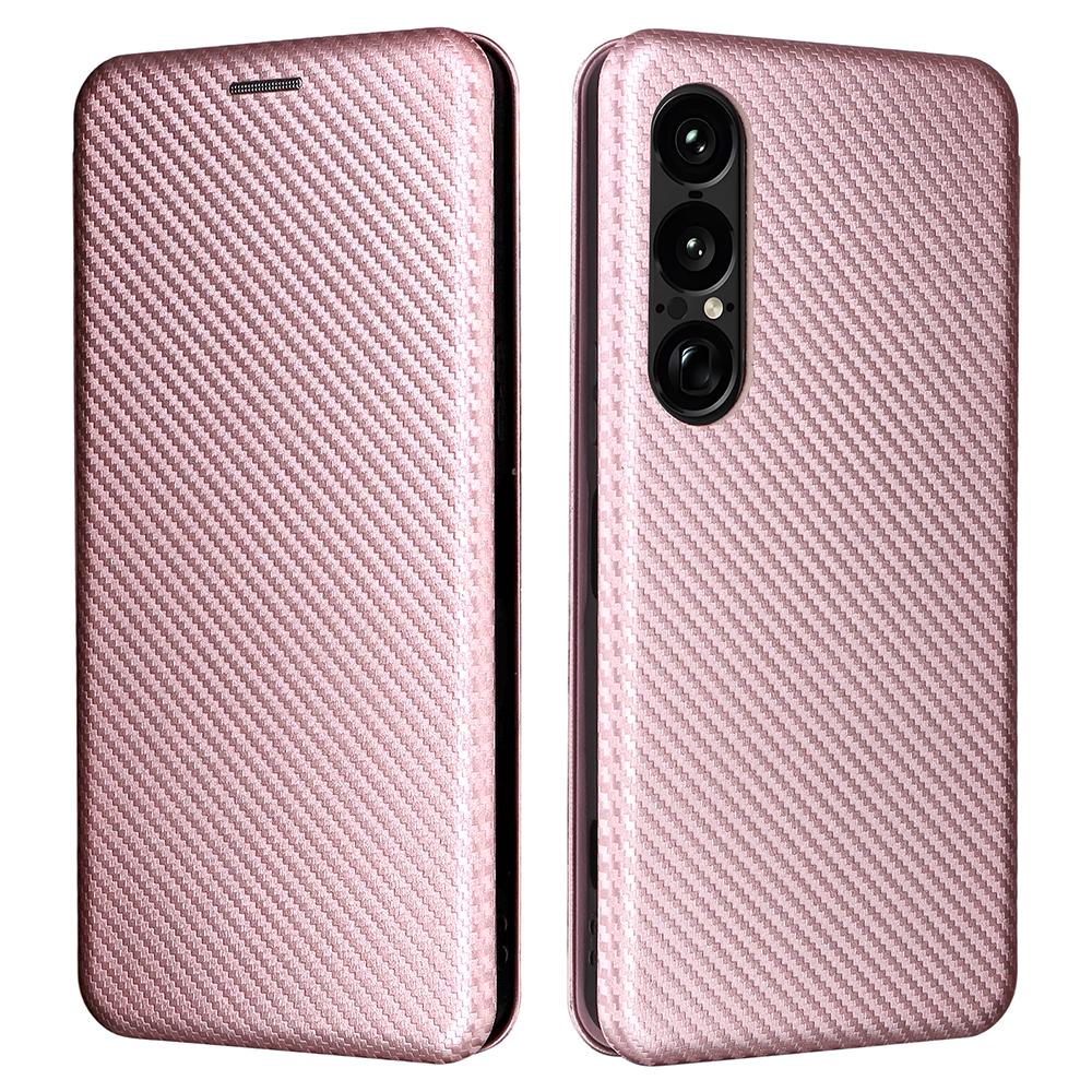 Чехол для Sony Xperia 1 VII с текстурой углеродного волокна, противоударный, из ПУ кожи, чехол для телефона