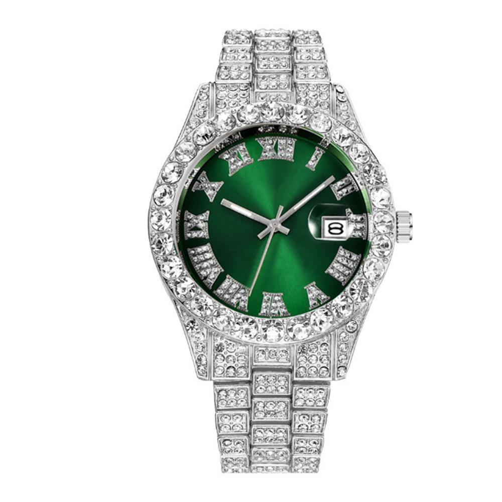 Color Diamond Hip Hop Roman Large Dial Gypsy Luxury Digital Calendar Diamond Inlaid Watch Personalized Steel Belt Watch