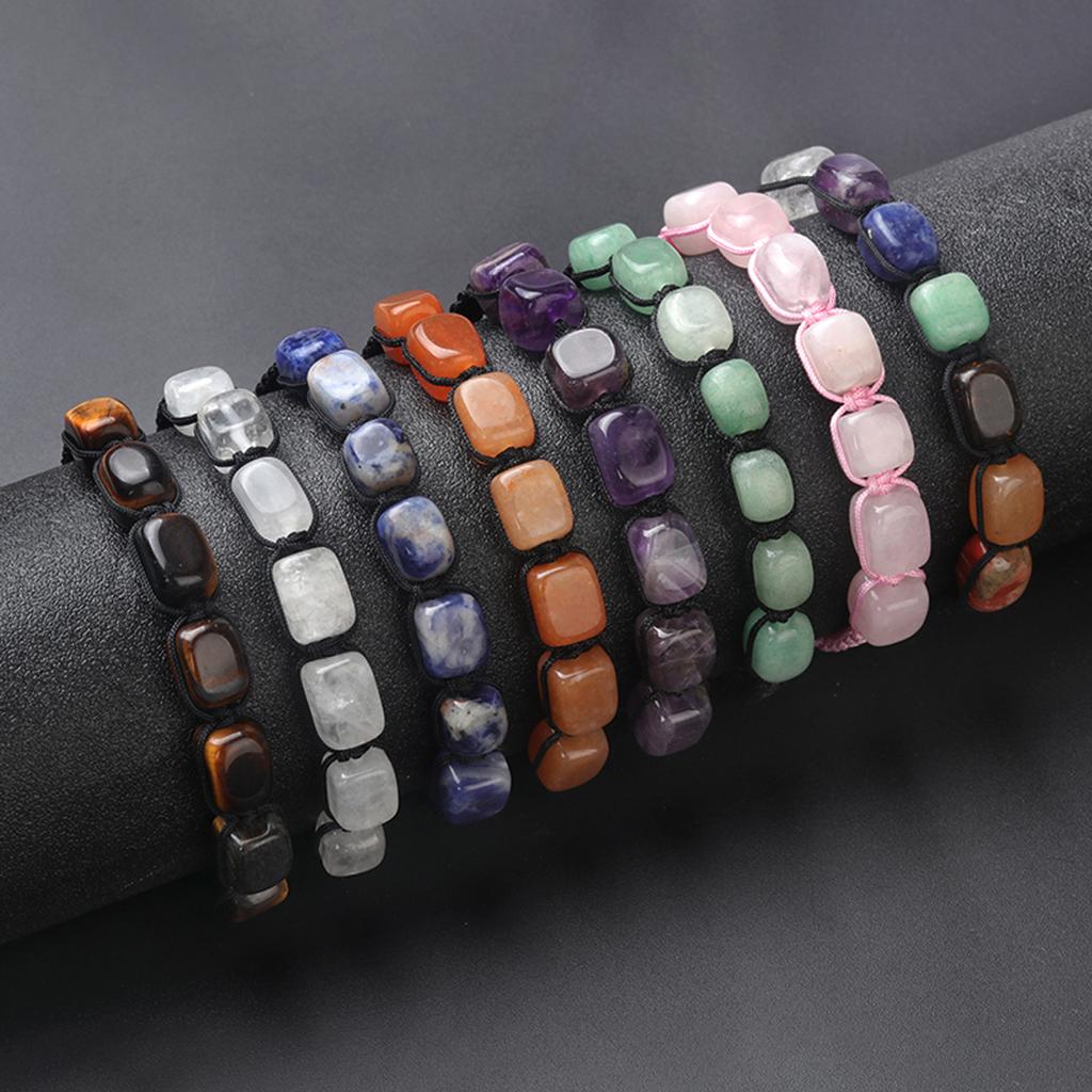Квадратные бусины 7 чакр лечение кристалл браслет йога камень регулируемый браслет медитация релаксация тревога женский браслет
