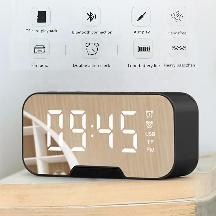 Manufactures Mirror Desk Clock with BT Speaker Digital LED Light Desk & Table FM Radio Alarm Clock Electronic Calendars