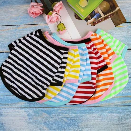 Dogs Striped T-Shirt Pet Round Neck Tee Shirt Short Sleeve Casual Pullover Puppy Apparel for Small Medium Dogs