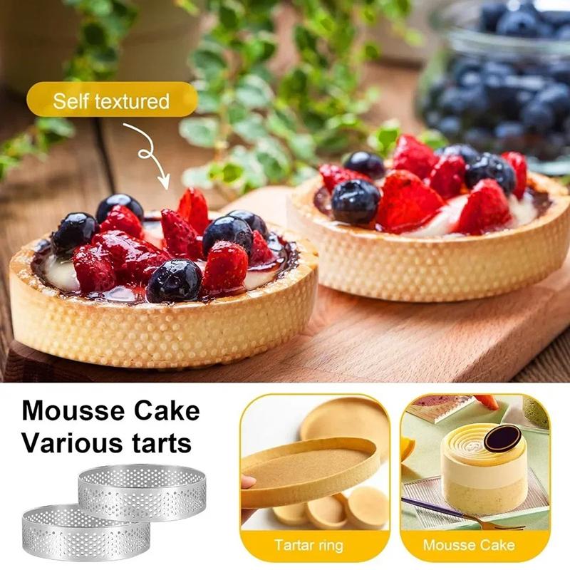 5 шт. круглых колец из нержавеющей стали для тарталеток, жаропрочных перфорированных форм, самодельных форм для мусса, фруктового пирога, тарталеток, пончиков, кухонных принадлежностей