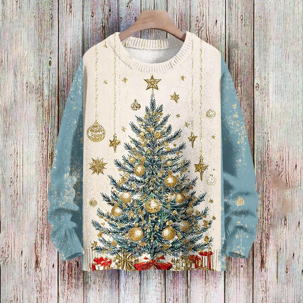 Рождественские толстовки для женщин Вязаный свитер Милая рубашка Осенний свитер с круглым вырезом Топы