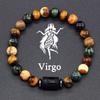 12 Zodiac Constellation Signs Bracelets for Men Women Tiger Eye Sparrow Picture Stone Beads Bracelet Virgo Charm Couple Jewelry