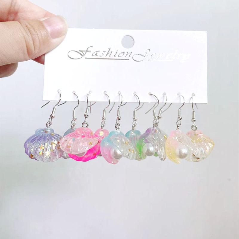 5 Pair Set Small Fresh Colored Resin Pendant Earrings Luminous Turtles Lollipop Ducks Rainbow Cat's Paws Dices Earrings Female