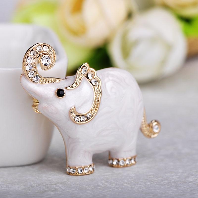 BLUCOM Элегантная цинковая брошка с эмалью в виде слона с горным хрусталем