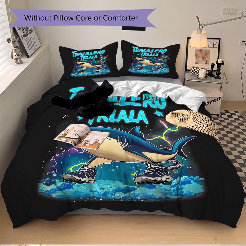 3Pcs Shark Space Adventure Bedding Set Soft Fabric Duvet Cover Pillowcases Home Christmas Xmas Halloween Gift 1 Duvet Cover 2 Pillowcase L16