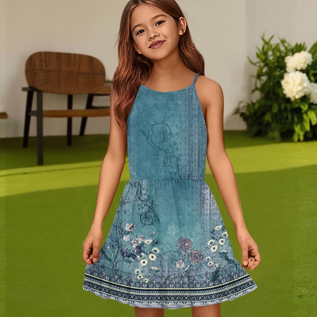Детское летнее повседневное модное платье с круглым вырезом, однотонное, без рукавов