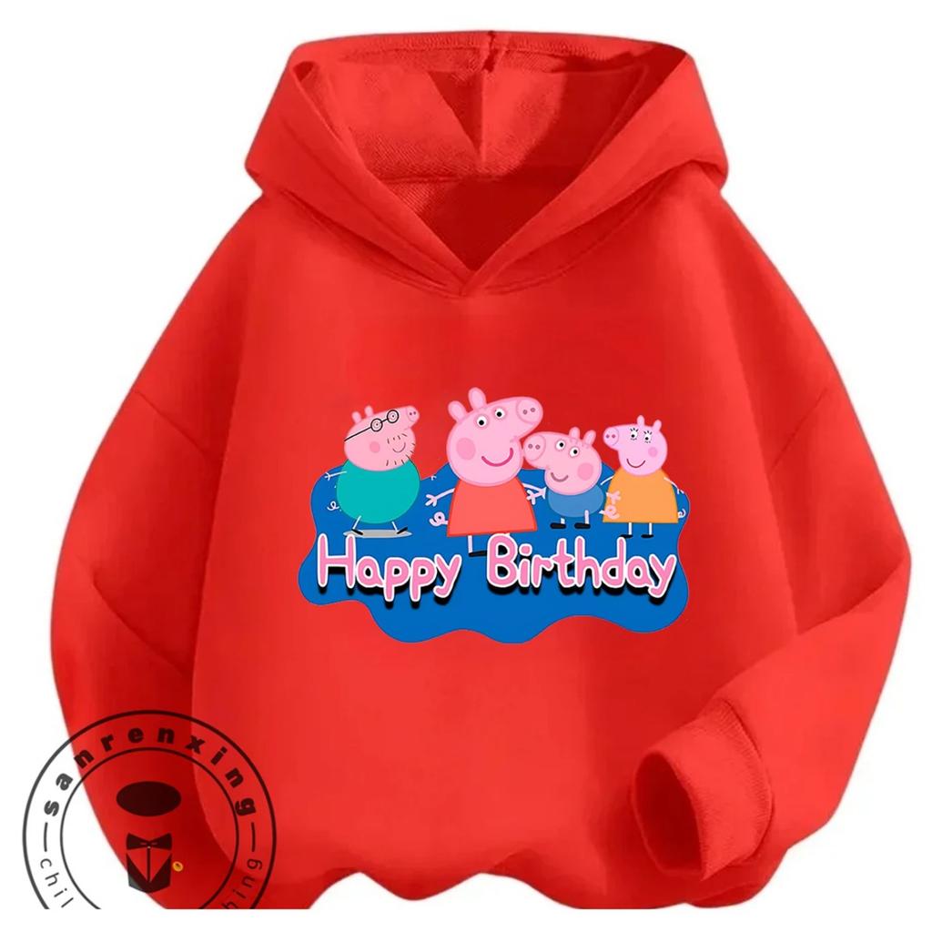 Cute Casual Hoodie Winter Cartoon Print Street Fashion Youth Apparel Peppa Pig Boys Girls
