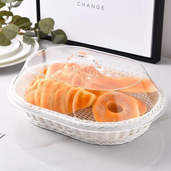 Хлебная корзина из искусственного ротанга с акриловой крышкой для хранения продуктов, многофункциональная тканая