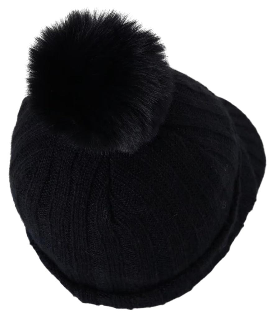 [St. Andrews] Women's Brimmed Knit Cap (with Pompom and Brand Logo)  Golf Hat  042-4287102 010Black SM