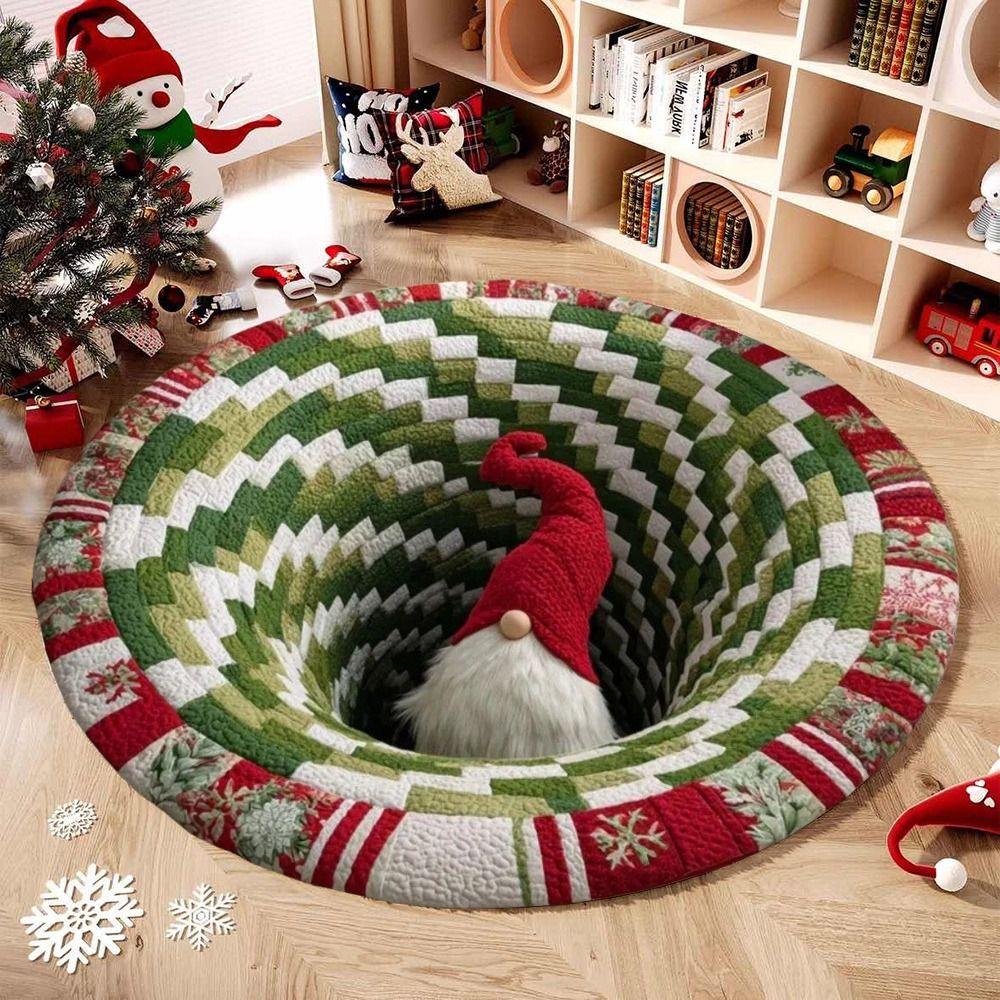 60*60cm Christmas Round Carpet 3D Special-shaped Crystal Velvet Santa Claus Floor Mat Anti-Slip Atmosphere Decoration