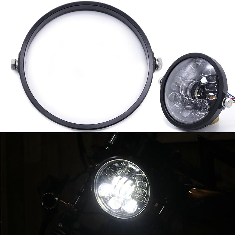 Universal 5.75 Inch Aluminum Round Headlight Housing Headlamp Trim Ring Mount Bracket Motorcycles
