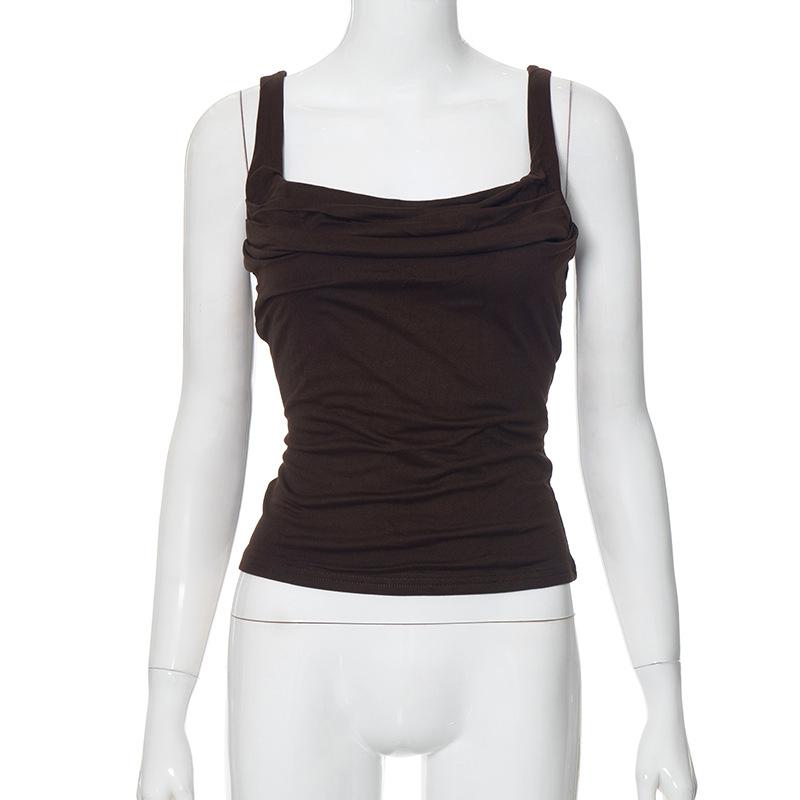 GMXIA Женская весенняя облегающая однотонная майка-топ с плиссировкой и халтером