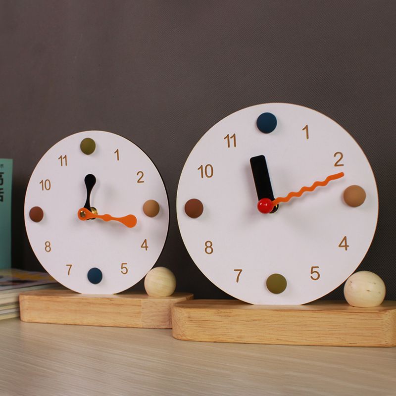 NordicTable Clocks Elegant Round Clock Tabletop Silent Mini Minimalist Watch Wood Side Table Clock Unique Decoration and Accessories with Base Design