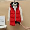 Autumn and Winter Women's Solid Color Loose Vest Hooded Long Reversible Vest Jacket Cotton Padded Women's Windproof Warm Vest