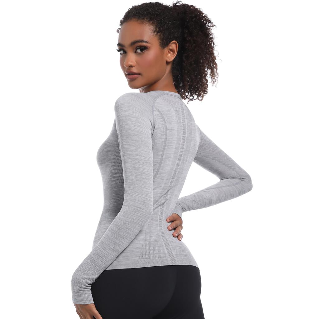 Auroth Long Sleeve Yoga Shirts With Thumb Hole Women Gym Sports Top Solid Color Running Slim Stretch Fitness Shirts