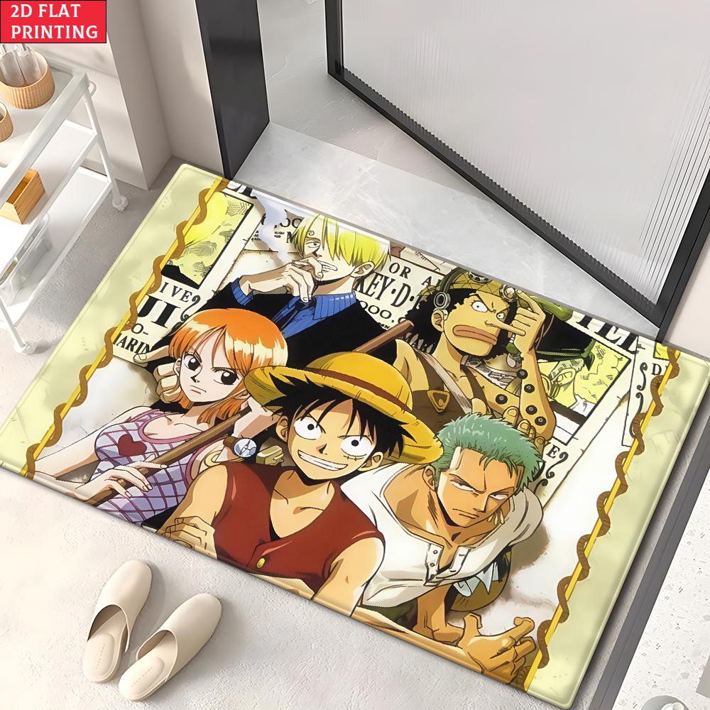 Anime Pirate Crew Treasure Doormat, Cartoon Character Non-slip Floor Mat, Decorative Entrance Rug for Home Living Room Bedroom