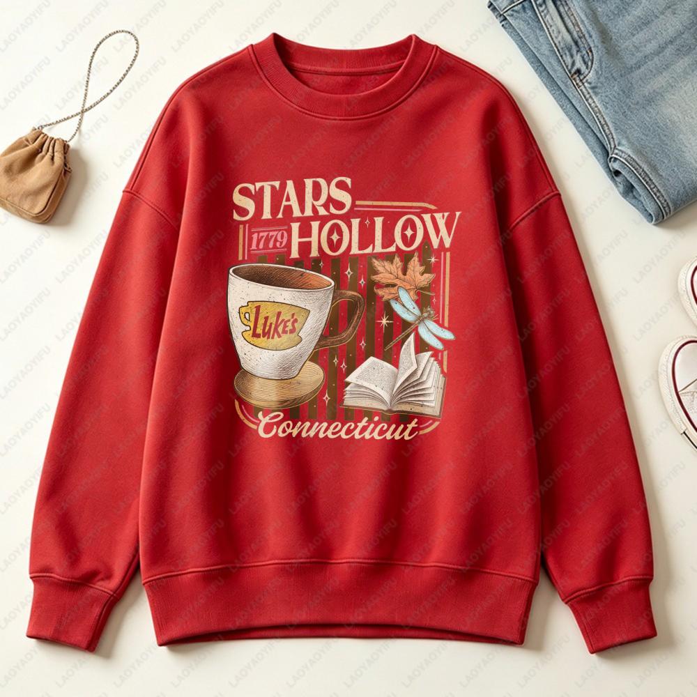 Stars Hollow Connecticut Sweatshirt Autumn Women's Graphic Pullover Fashion Coffee Book Lover Gift Long Sleeve Crewneck Hoodie