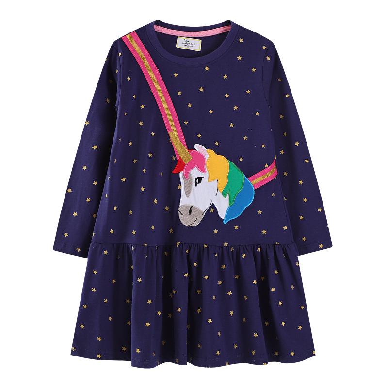 2025 Autumn Little Pony Unicorn Embroidered Girls' Long Sleeve Dress