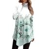 Casual Fashion Floral Print Shirt Tops High Neck Irregular Hem Long Sleeve Pullover Tops